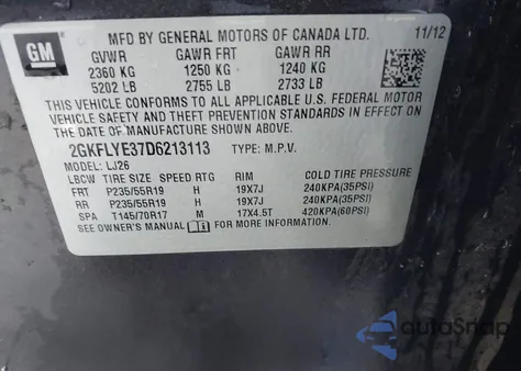 2013 GMC Terrain Denali z USA, uszkodzony, nr VIN 2GKFLYE37D6213113